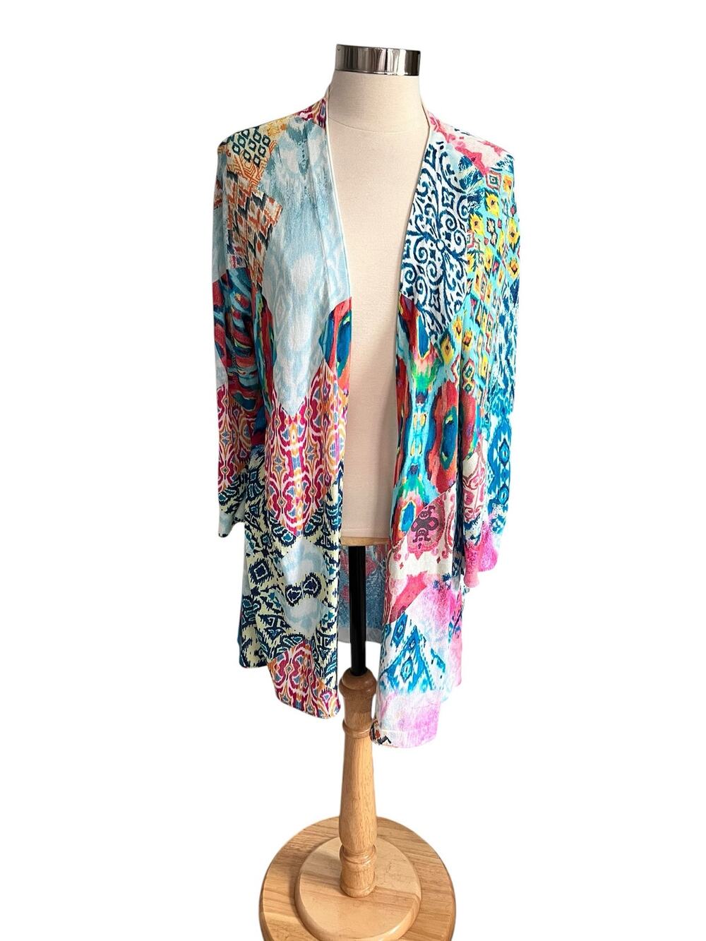 Chico's  Multicolor Abstract Print Lighweight Open Front Cardigan Women's XL